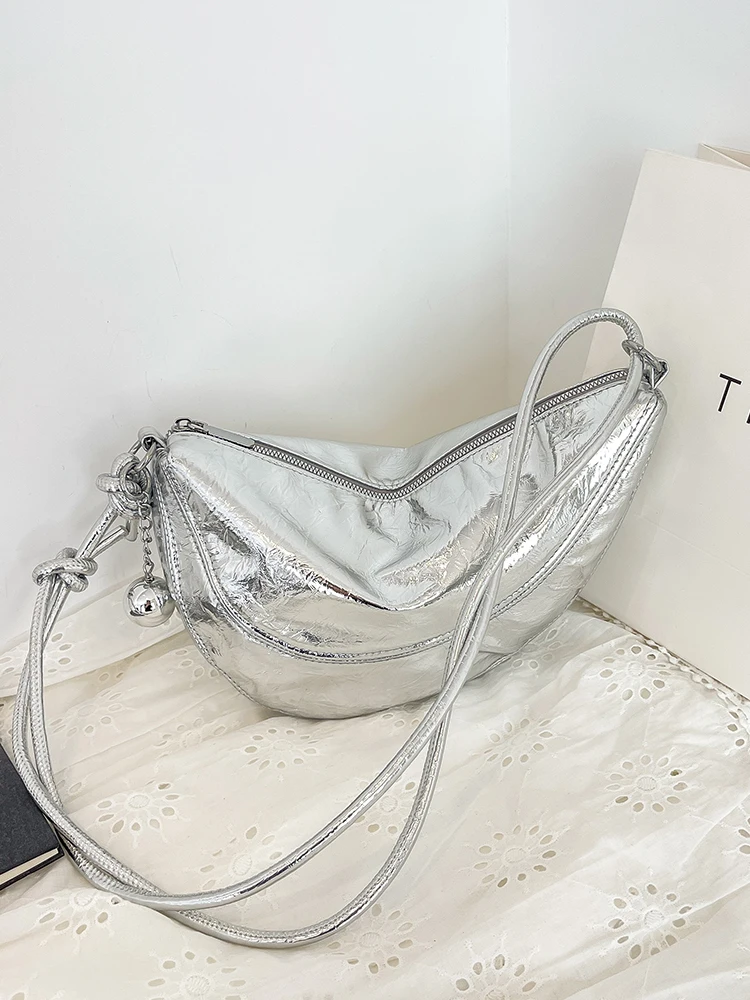 Silver Horned Dumpling Bag Small Size 2026 New Style Commuter Large Capacity Single Shoulder Slant Crossbody Bag