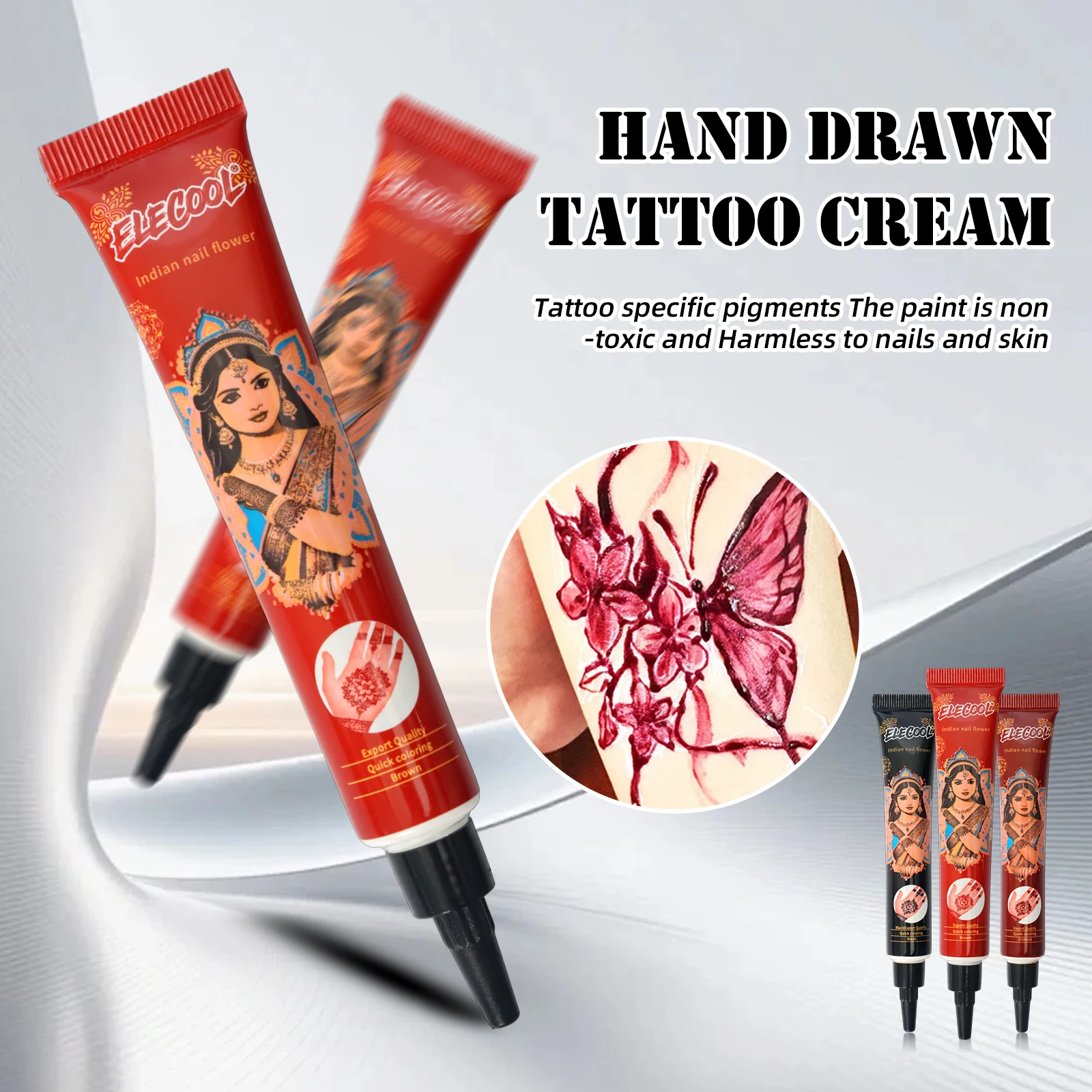 New 6-Color Natural Henna Tattoo Paste—Body Art Paste for Temporary Tattoos and Freckle Art, Includes Tattoo Stencils—Gift Set