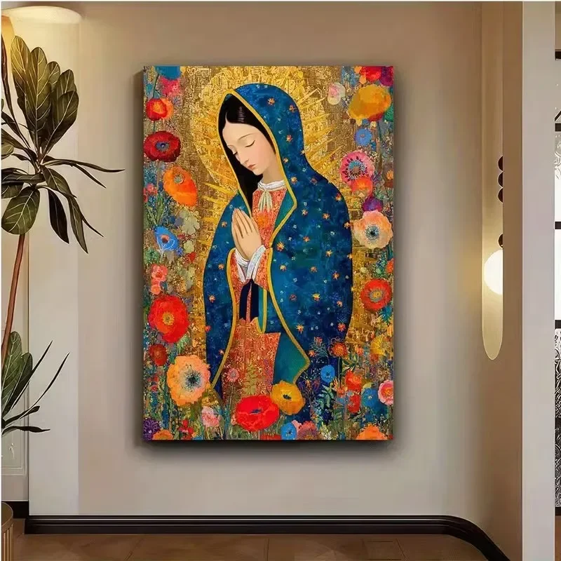 Multiple sizes 1pc frameless Canvas Painting,Blessed Virgin Mary Silent Blessing Christian Prayer Poster and Prints Canvas Paint