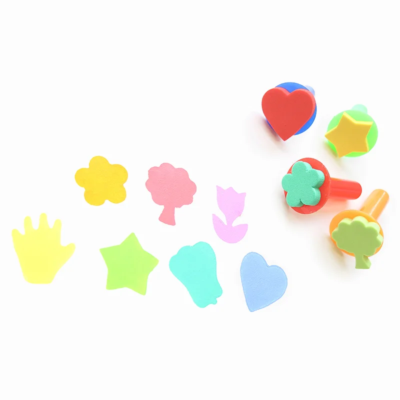 6 Pcs Diverse Pattern Sponge Brush Painting Stamper Die Creative Colorful Kids Set Random