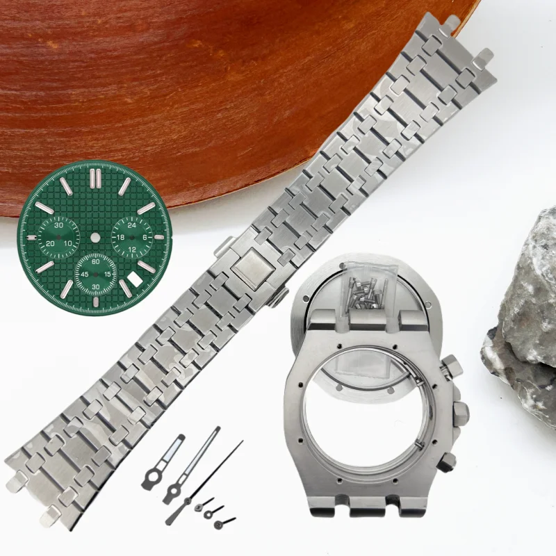 41 мм модифицированный корпус из черного золота, мужской хронограф, ремешок из нержавеющей стали для дуба, японский VK63 VK64, кварцевый механизм без логотипа