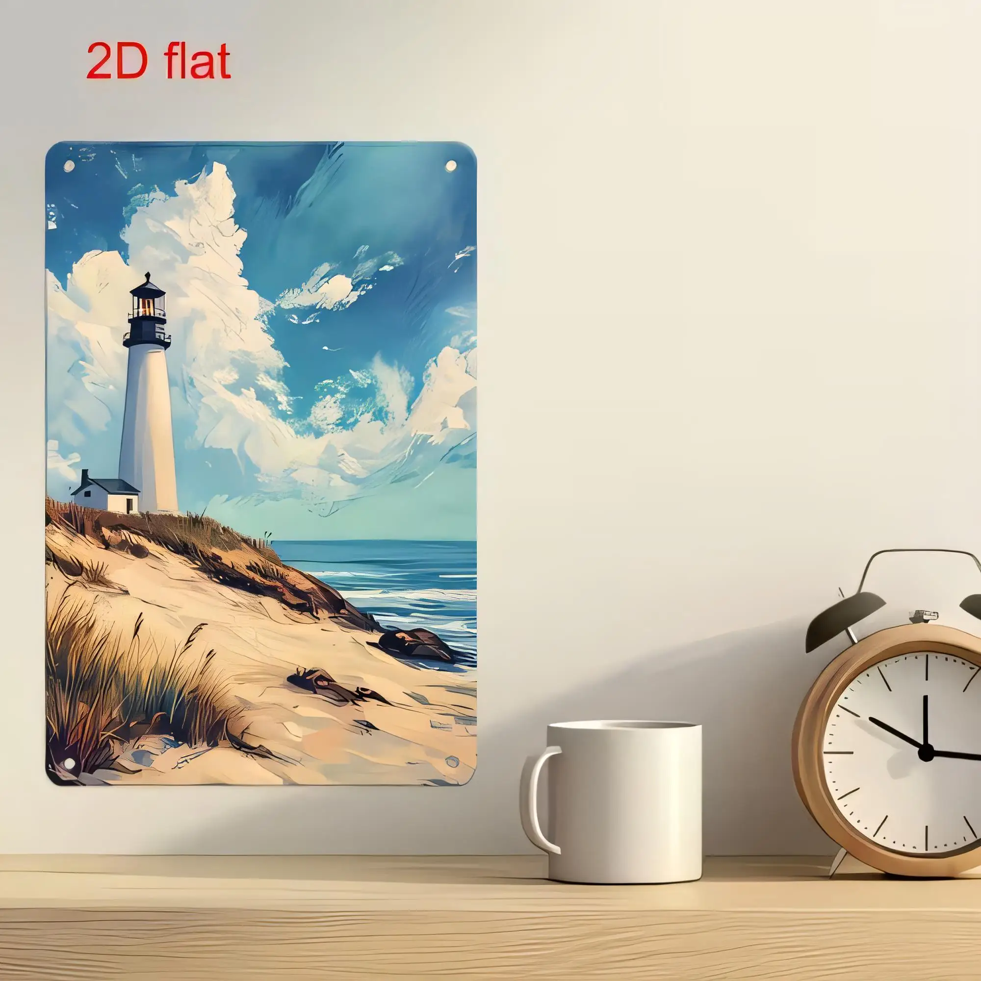 Tin Sign Lighthouse Beach Ocean Vintage Metal Plaque 2D Flat Wall Art Poster Coastal Seaside Decor for Home Bar Cafe Office, Nau