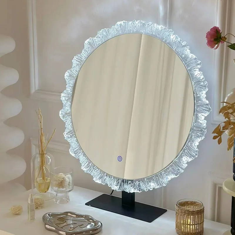 Acrylic Light Vanity Mirrors Makeup White Standing Round Aesthetic Vanity Mirrors Bathroom Luxury Espejos Decorativos Decoration