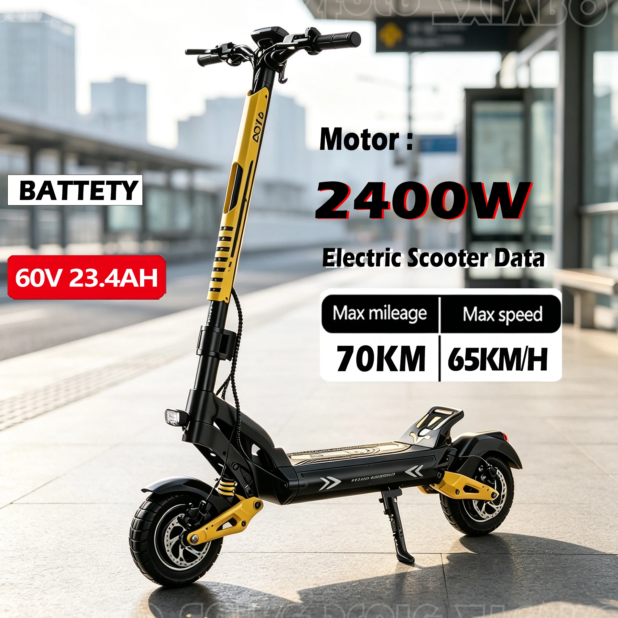 OOTD SR3 Elektroroller mit hohem Drehmoment und leistungsstarkem Spitzenmotor, 60V 23,4Ah Lithium-Akku, Höchstgeschwindigkeit 60 km/h, bis zu 70 km Reichweite, 11 Zoll Urban-Typ mit vollständiger