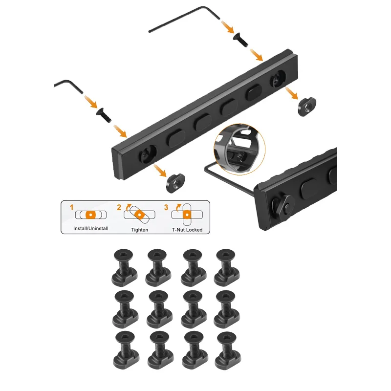 10 unidades/conjuntos M-LOK parafuso e porca trilhos de substituição t-porca parafusos para mlok handguard rail seções caça, acessórios de arma de brinquedo
