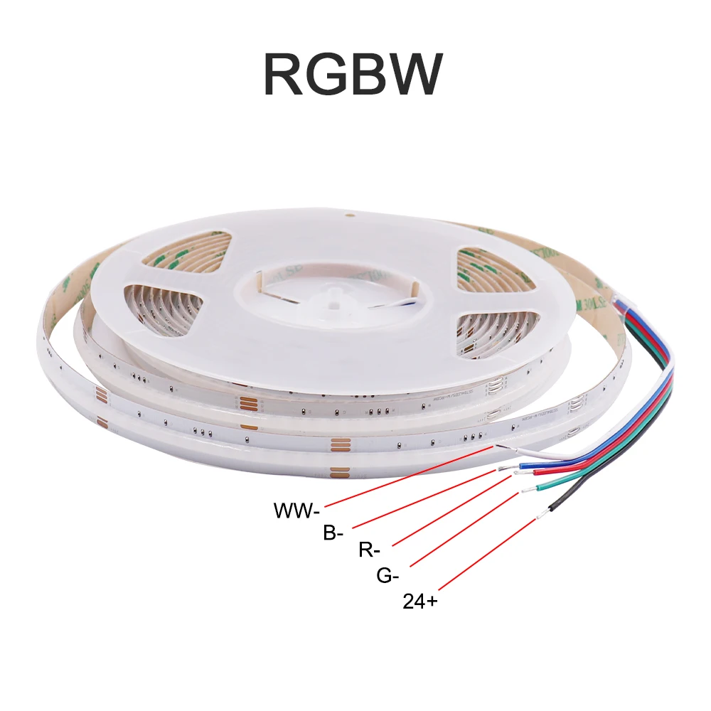 Imagem -03 - Flexível e Flexível Rgb Led Strip Lights Cob Ribbon Lamp Rgbw Cob Led Stripe Fita de Decoração para Decoração do Quarto 24v