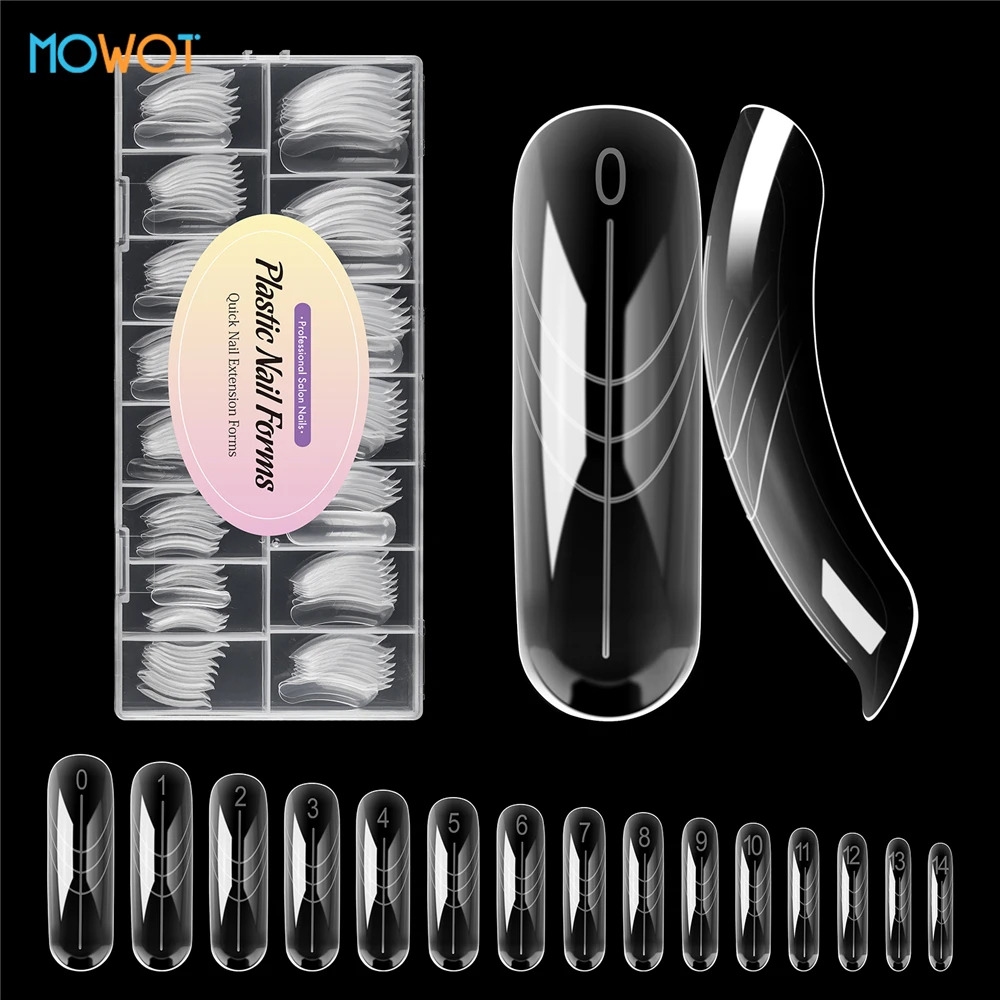 MOWOT 150Pcs Clear Nail Dual Forms Acrylic Widen Top Forms for Extension Quick Building Gel Mold 15 Sizes Full Cover Nail Forms