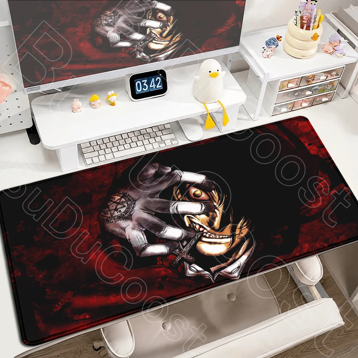 Hellsing Alucard XXL Büro-Mauspads, Laptop-Anime-Tastaturmatten, große rutschfeste PC-Gaming-Zubehörteile, Computer-Tischteppich – Detail 5