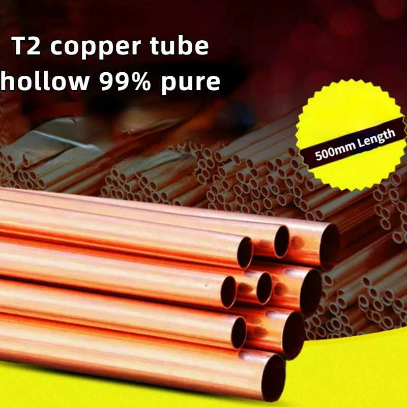 500mm Length Copper Tube 99% Pure T2 Cu Hollow Industrial Pipe Tubes OD 3 4 5 6 7 8 9 10 mm  ID 1 -9mm