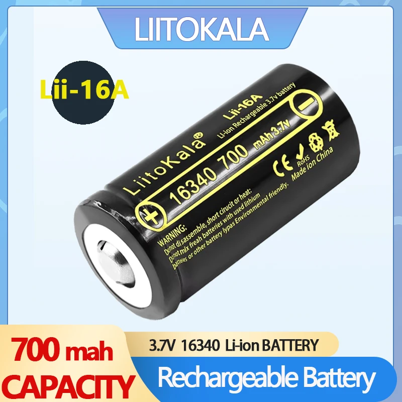 LiitoKala Lii-16A RCR123A 3.7V 16340 700mAh Rechargeable Battery For Arlo HD Camera And Reolink Argus 3.7V CR123A Rechargeable