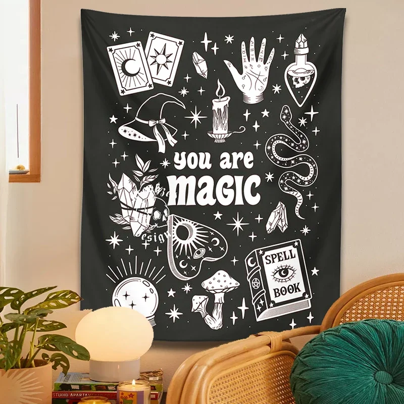 Witchy Decor Tapestry Wall Hangings you are magic divination tarot mushroom Aesthetic snake Living Room home Decor Witchcraft