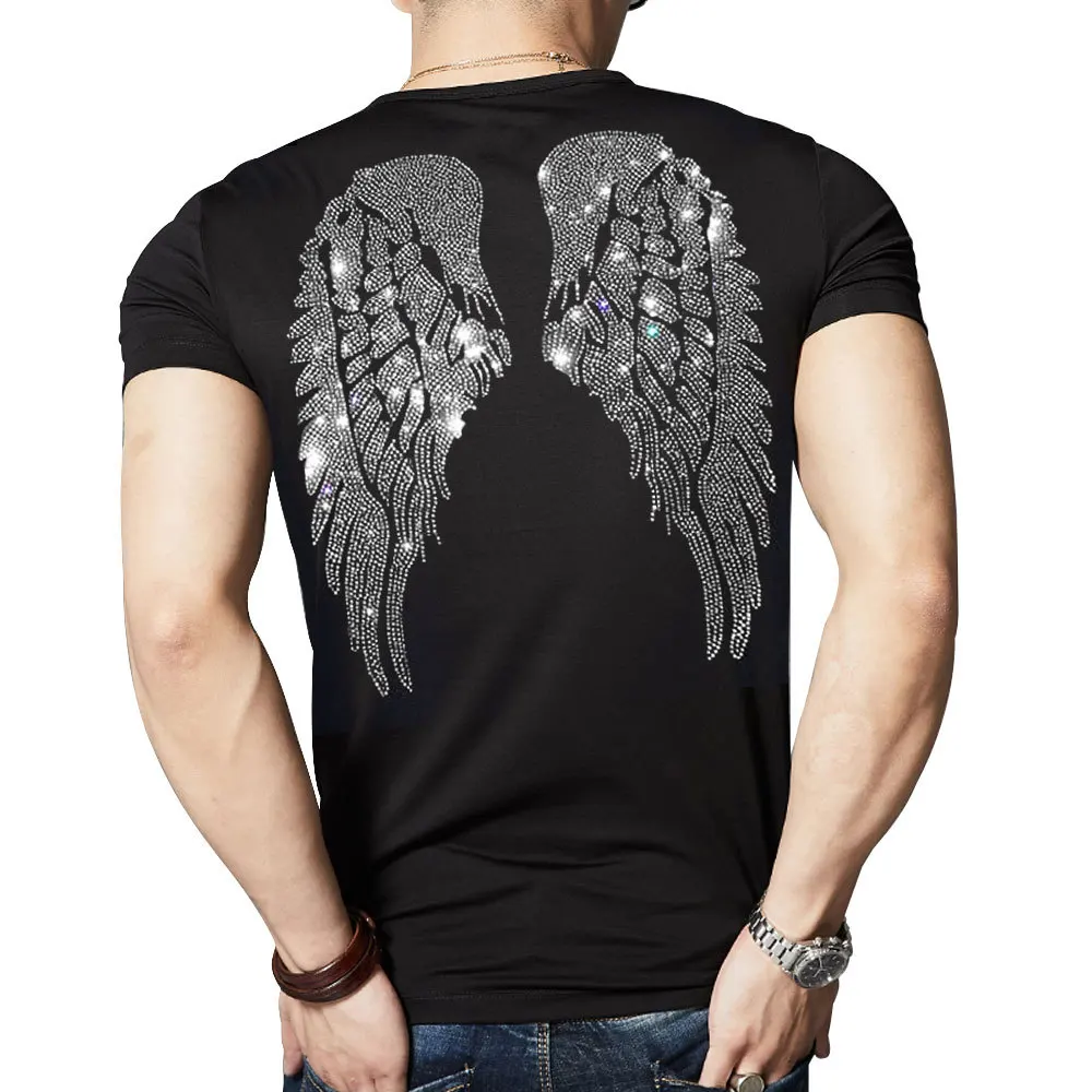 2023 Summer Men Black T-shirt Hip Hop Man Swing diamond T Shirts Fashion rhinestone Man T-shirt