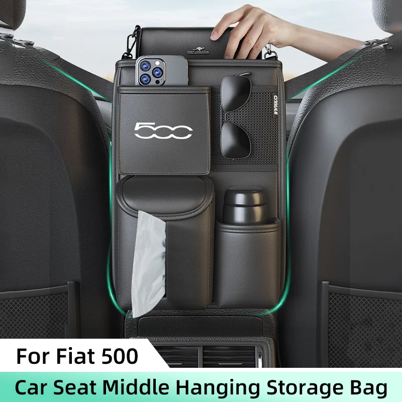 Car Seat Middle Storage Bag For Fiat 500 500C Abarth 695 Armrest Hanging Organizer Handbag Holder Net Pocket Tissue Storage Bag