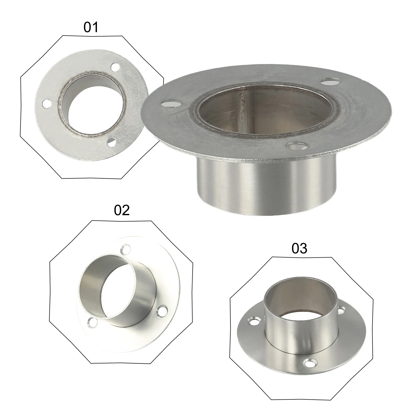 38/51mm Stainless Steel Flange Seat Wardrobe Hanger Rails Wall Rail Round Connection Flange Bracket Seat Fixing Hardware