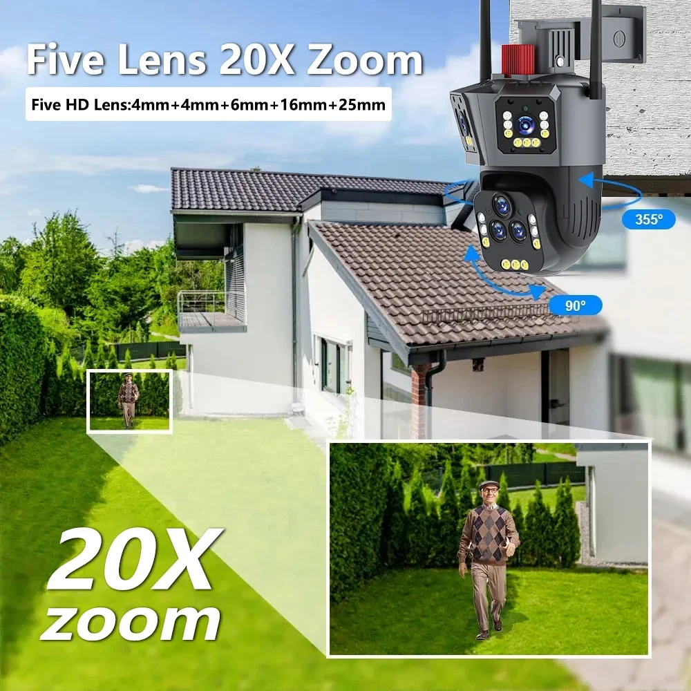 Rscamtom 20MP 5 Lens IP66 Waterproof 20X Wireless Camera WiFi PTZ Network Camera With Speaker