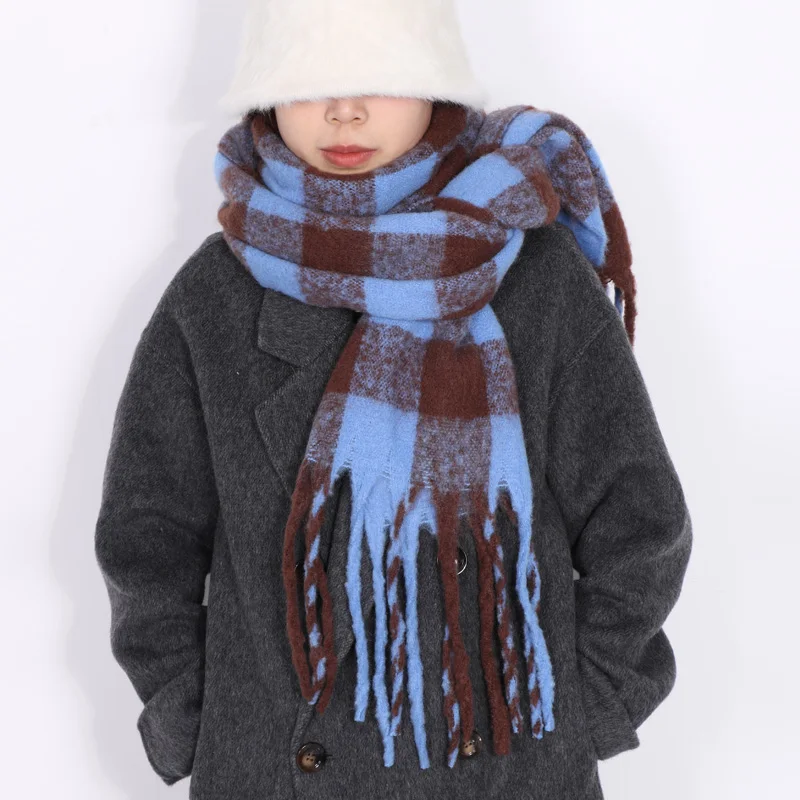 Plaid Scarf for Women Thickened Keep Warm Luxury Brand Desigual Neck Scarf Cover Shawl in Winter Outdoor Ring Scarf Wrap