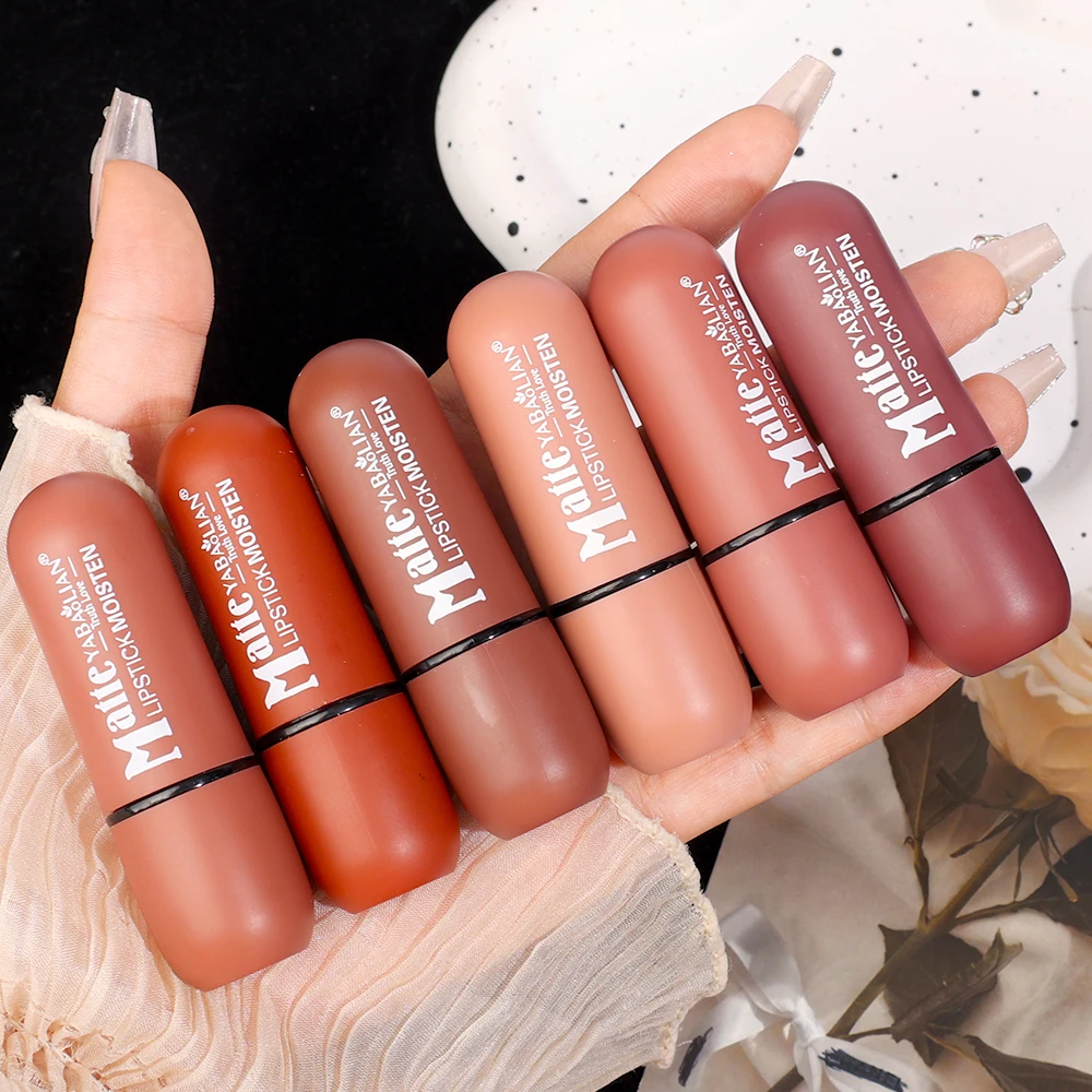 6Colors Matte Velvet Lipstick Waterproof Lasting Nude Sexy Red Lipsticks Non-stick Cup Moisturizing Lips Tint Makeup Cosmetics