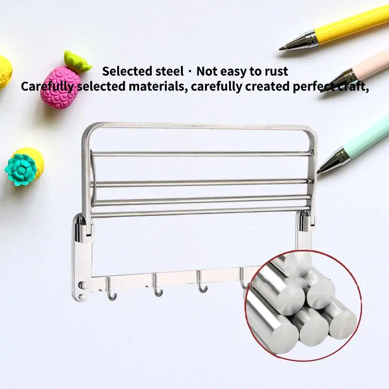 Multifunctional Bathroom Storage Rack With Hooks Stainless Steel Wall-Mounted Double-Layer Towel Rack Bathroom Storage Supplies