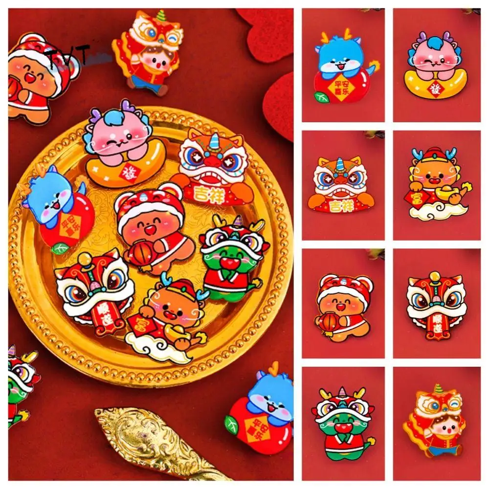 

Jewelry Lucky Acrylic Spring Festival Pin Loong Dancing Lion Lion Dance Brooch Lovely Breastpin New Year Badge Spring Festival