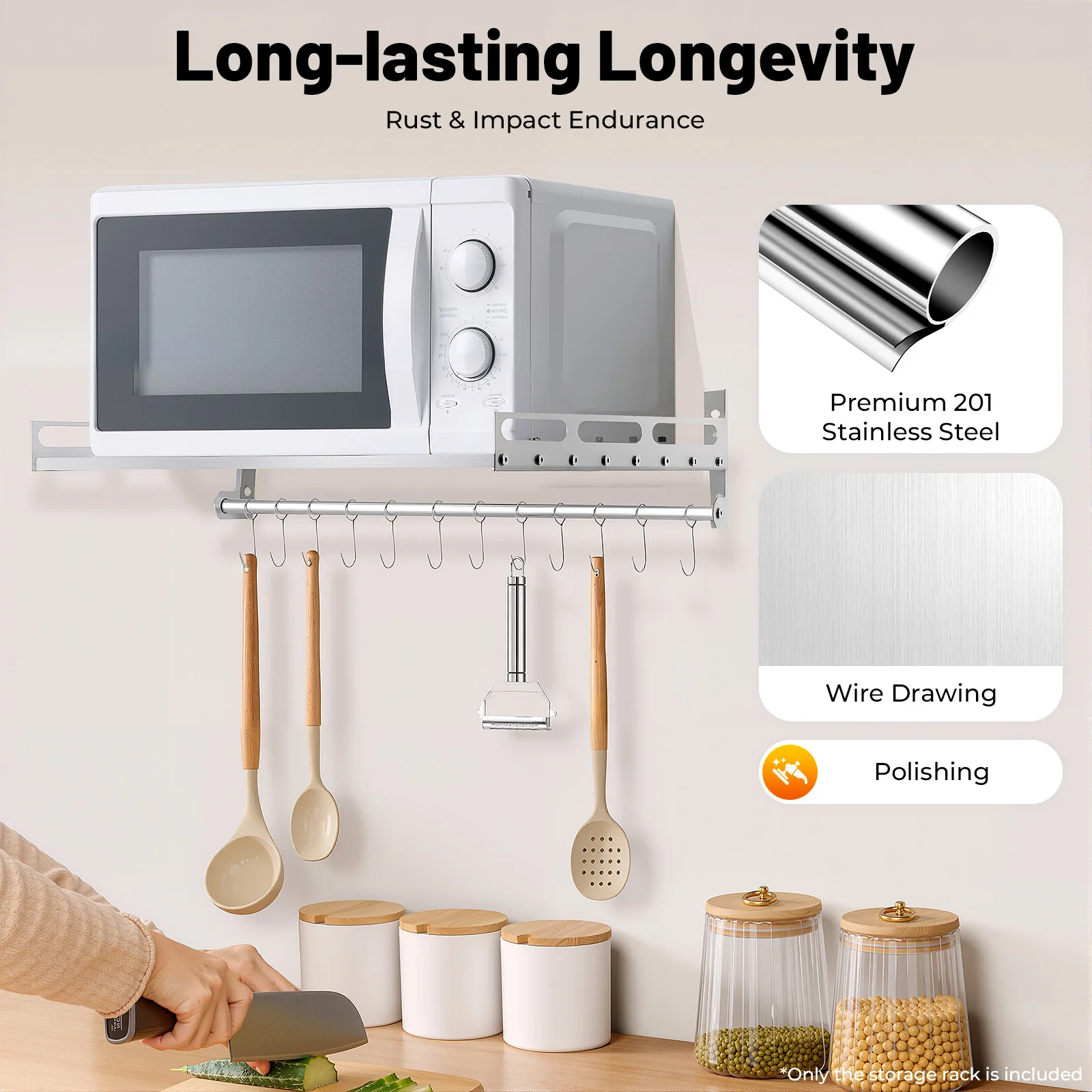 

Microwave Shelf, Stainless Steel Wall-Mounted Kitchen Storage Rack with 12 hooks Oven Rack Oven Bracket 23.6"*15.7"*5.5"