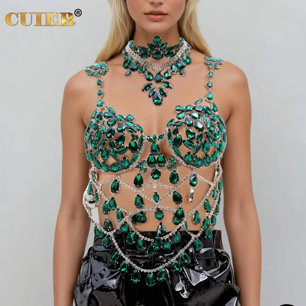 

CUIER Emerald Rhinestone Body Chain Women's Sexy Fashion Accessory for Stage Night Club Shows