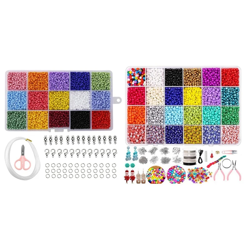 

2 Set Glass Rice Bead Set DIY Handmade Beading Tools Bracelet Necklace Earring Making, A & B