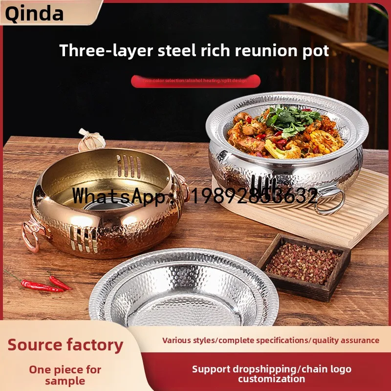 KG dry boiler commercial stainless steel hammer pattern gold dry pot alcohol furnace set