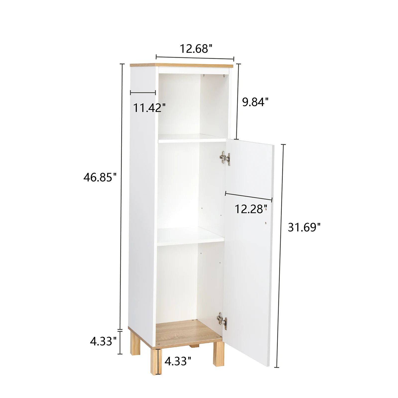 FCH Solid Wood Foot Single Door Bathroom Cabinet 32x30x119CM White & Wood Grain Color Fine Workmanship[US-Stock]