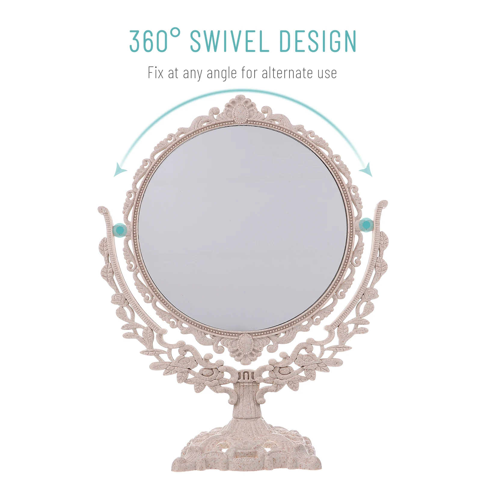

1pc Vintage Double-Side Round Standing Rotating Makeup Mirror European Style Mirror For Bedroom Desktop Use