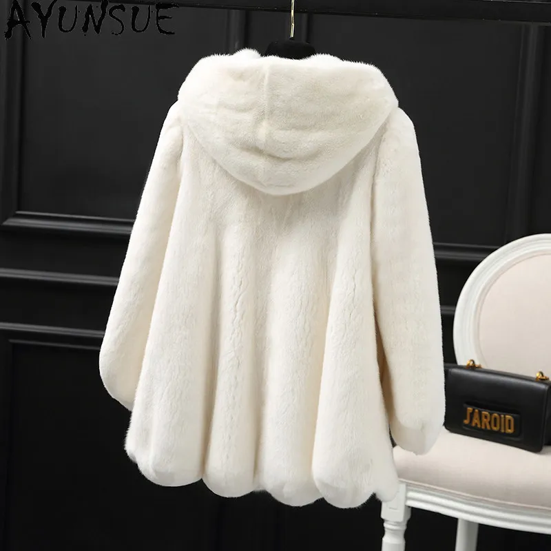 AYUNSUE Whole Mink Fur Coat Woman Winter Jacket Woman Hooded Outerwears Korean Style Tops Elegant Woman Clothes Куртка Женская