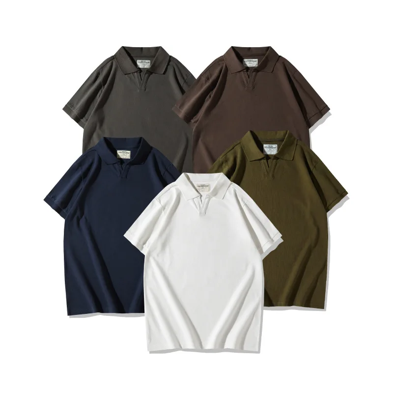 New Amikaji Retro Solid Color Italian Polo Short Sleeve Polo Shirt Men's Seagull Neck T-shirt Outdoor