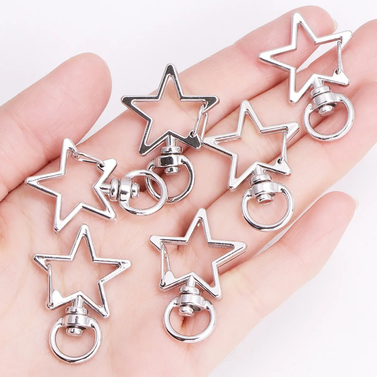 30pcs Silver Color Snap Hook Star Keychain Lobster Clasp Hooks Key Ring Key Chain For DIY Jewelry Making Accessories