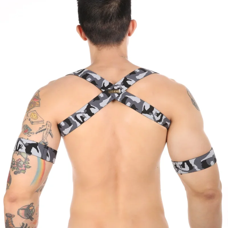 

Men's Harness Fitness Body Chest Harness Bondage Costume Neck Elastic Straps Man Sports Camouflage Shoulder Strap