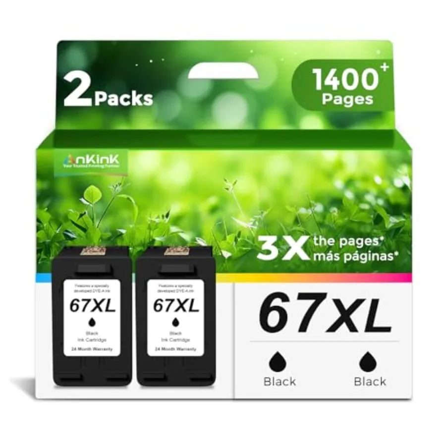 

Сменный черный чернильный картридж 67XL (2 шт.) для HP 67 XL, совместим с DeskJet Envy 2755e, 6055e, 2700, 2700e, 6000, 6000e, 4155e, 2734e, 64