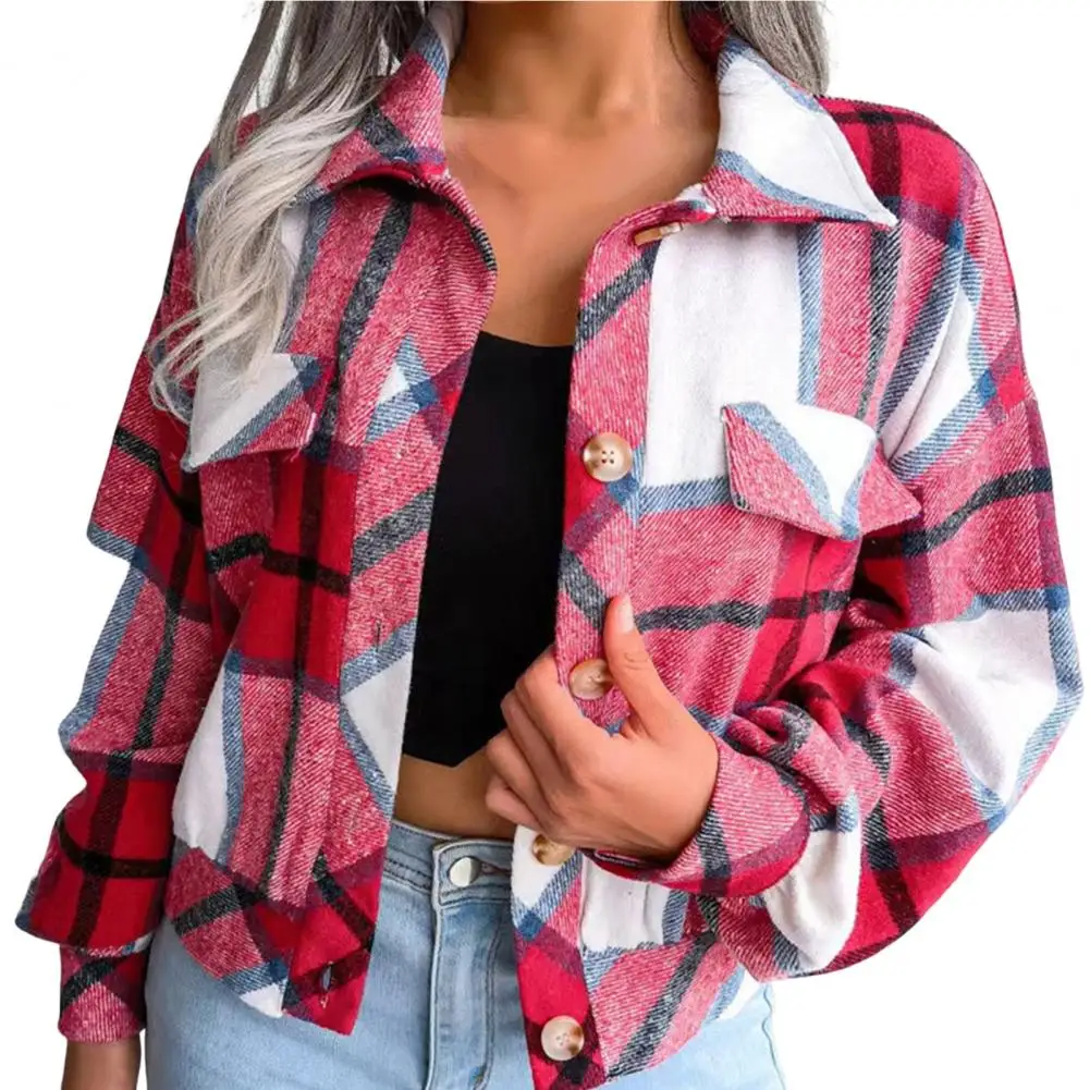 Fashion Women Thick Plaid Shirts Streetwear Overshirt Jacket Ladies Button Shirt Jacket Coat For Casual Chic Tops Warm