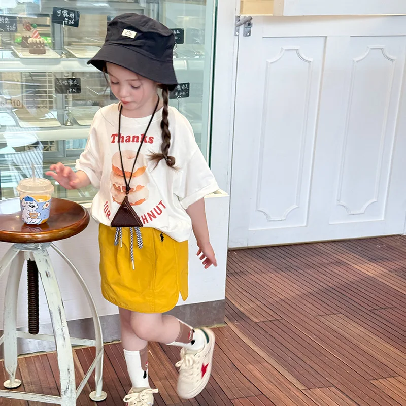 Boys and Girls Korean Letter Printed Short Sleeved T-shirts Children Summer Casual Cute Donut T-shirt