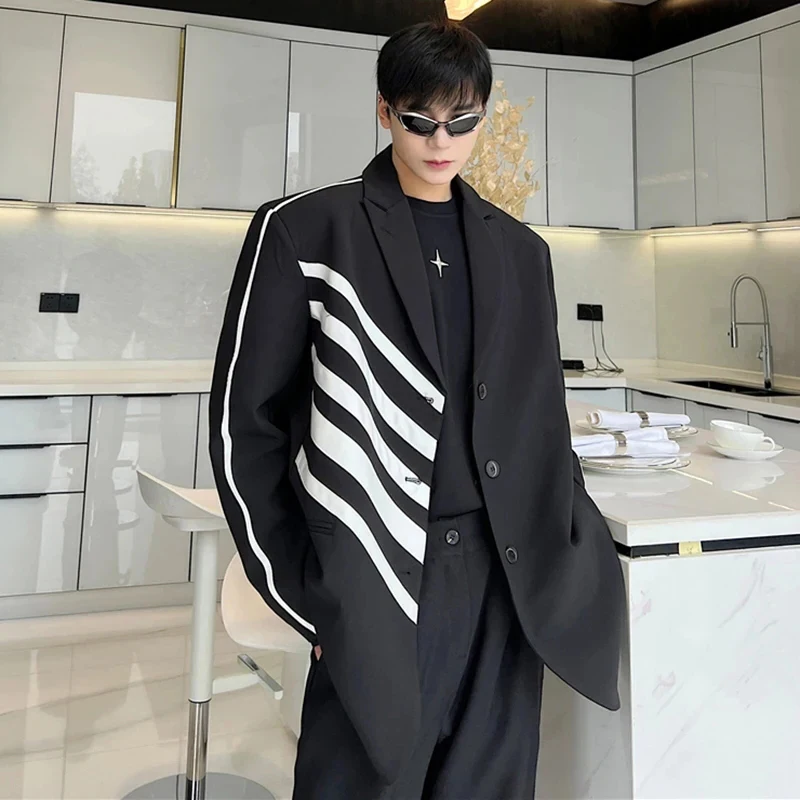 LUZHEN Casual Color Trendy Stripe Men\'s Contrast 2024 Design Blazer Coat High Quality Street Fashion Elegant Suit Jacket B60c0a