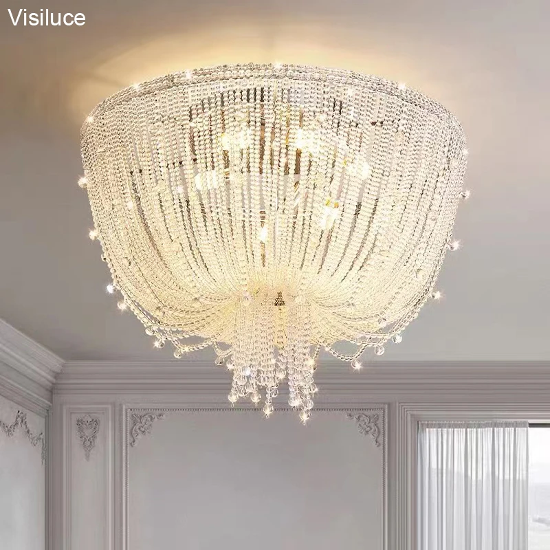 

Nordic Modern Luxury Crystal Beads Ceiling Lamp For Living Room Bedroom Chrome E14 Ceiling Light Fixtures flush mount