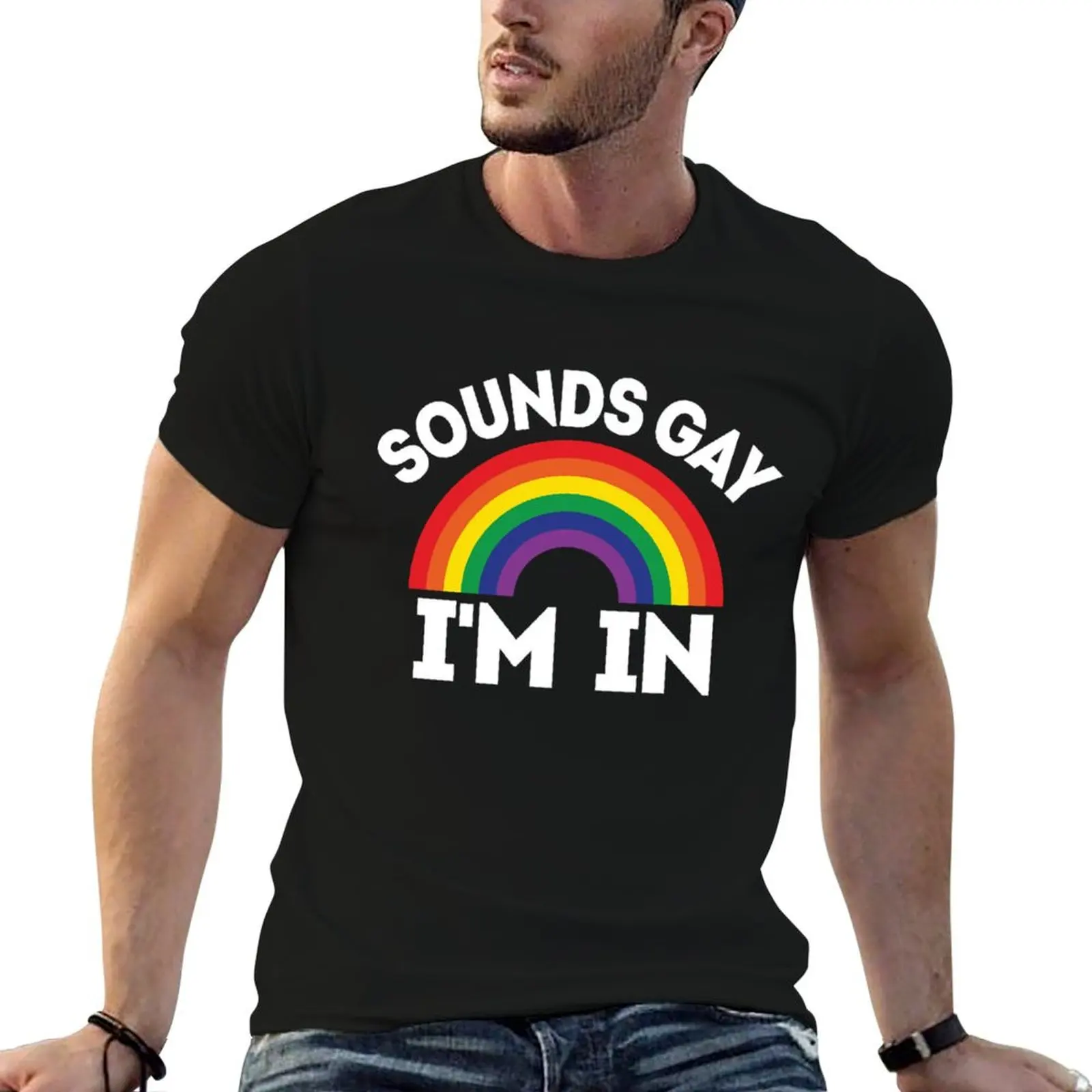 Sounds Gay I_m In Relaxed Fit T-Shirt Basic Solid Color Short Sleeve Cotton Top