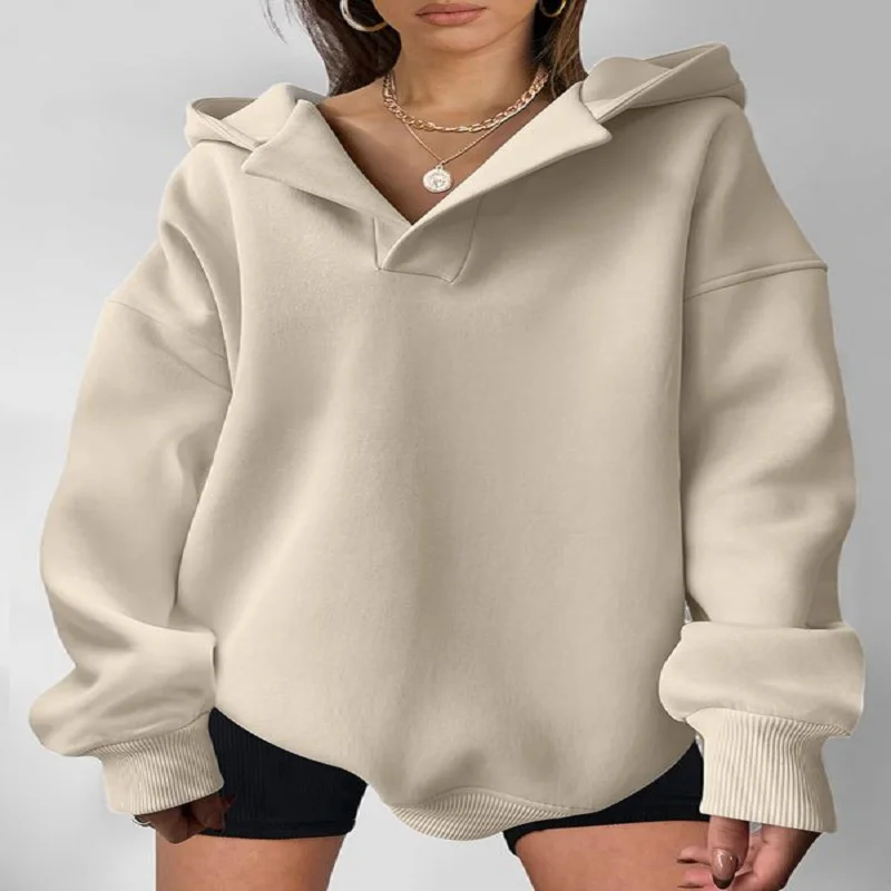 Oversized Hooded Sweatshirt Autumn Winter Women's Long-Sleeved Pullover Tops Solid Cusual All Match Hoodie Y2k Clothes