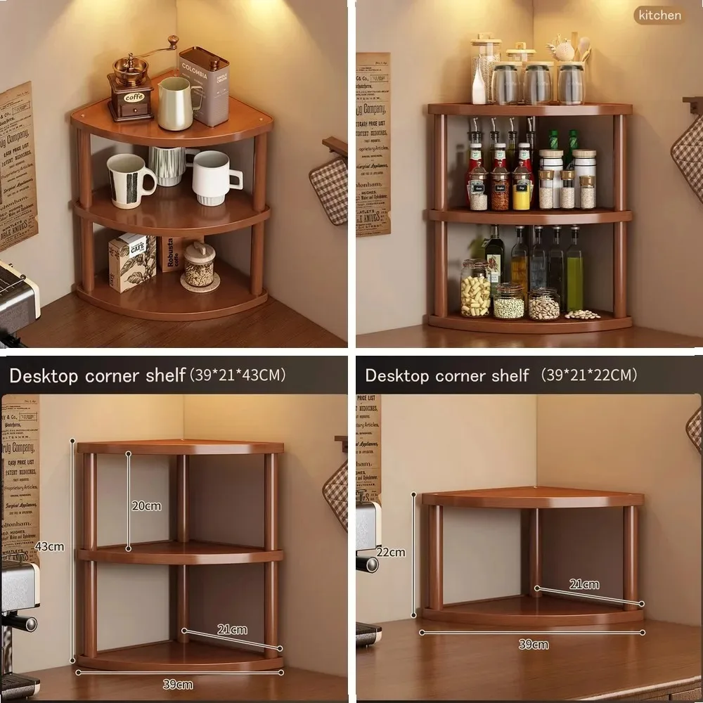 

Wooden Spice Rack for Kitchen Countertop, Rattan Makeup Organizer & Desktop Display Storage Shelf