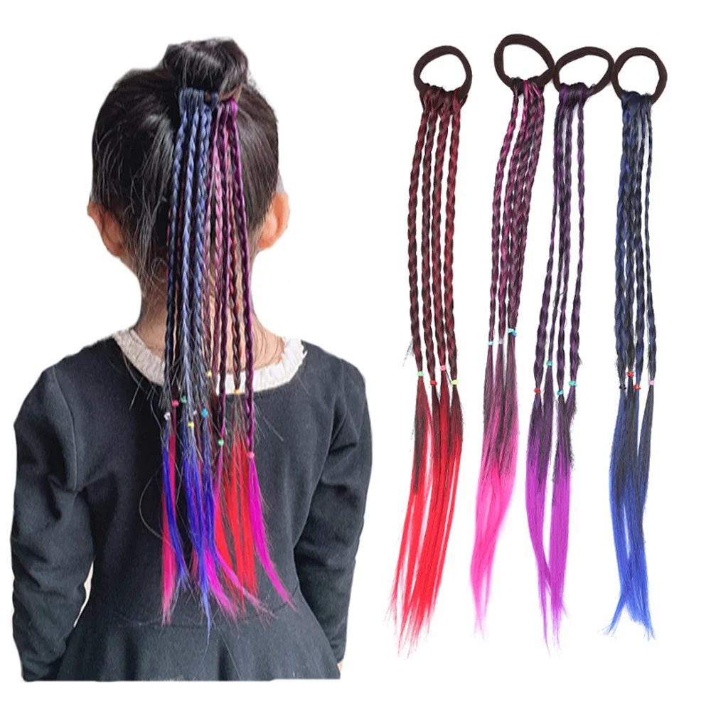 Colorful Braid Twist Ponytail With Hair Ties Classic Seamless Black Rubber Band Hair Extension Hair Ropes Cosplay Accessories