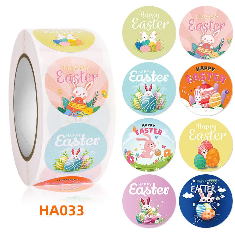 50-500PCS 1-inch Round Easter Bunny Cute Decorative Stickers Roll Party Decoration Label Stickers