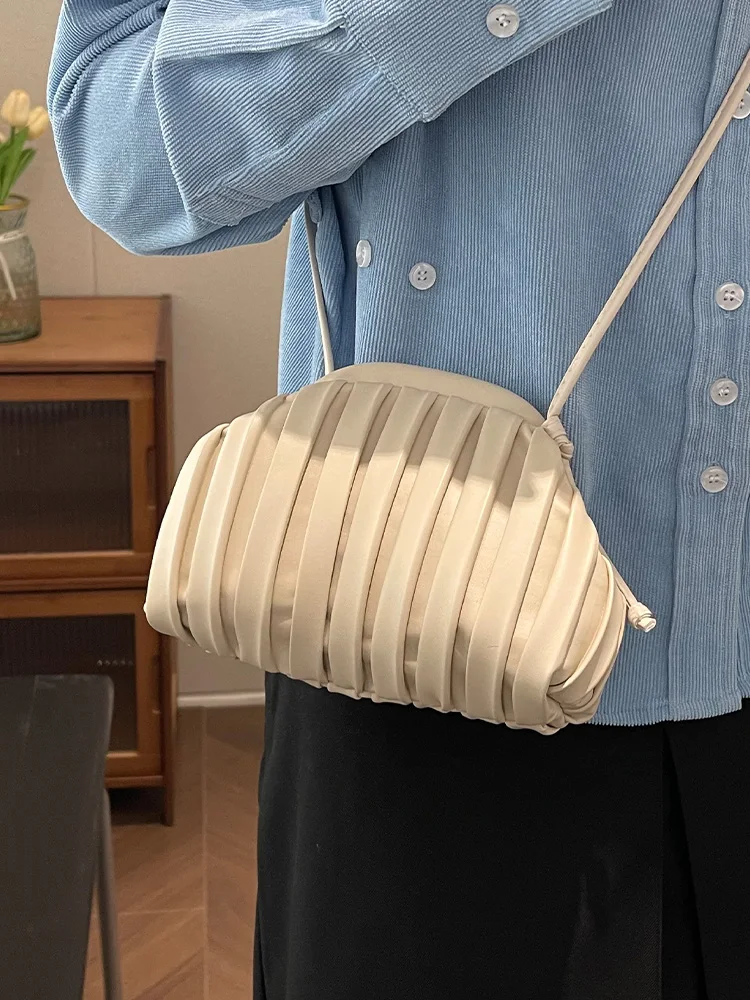 Trendy Designer Ruched Dumpling Shoulder Crossbody Bag for Women Handbag and Purses Totes 2024 New Solid Ladies Messenger Bags