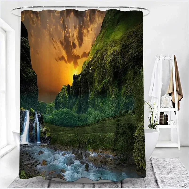 Tende da doccia a cascata prato verde bella foresta paesaggio bagno Decor tenda di stoffa impermeabile cortina de la ducha