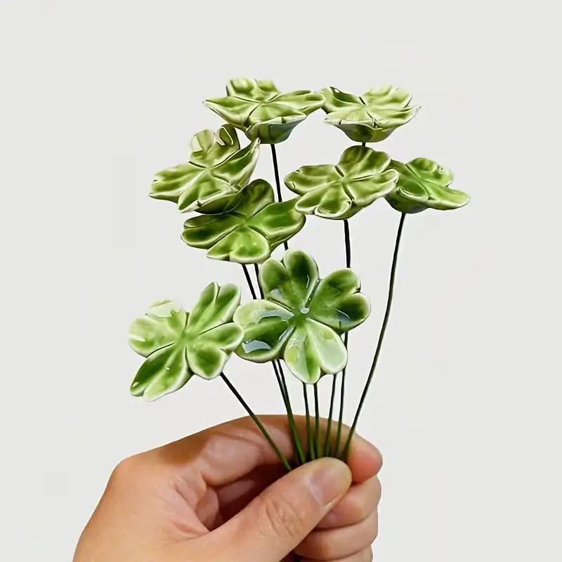 6/8/10 Piezas de Flores de Cerámica con Forma de Trébol de Cuatro Hojas, Simbolizan la Suerte, la Esperanza, la Fe, el Amor Eterno, Flores de Cerámica Decorativas para el Hogar