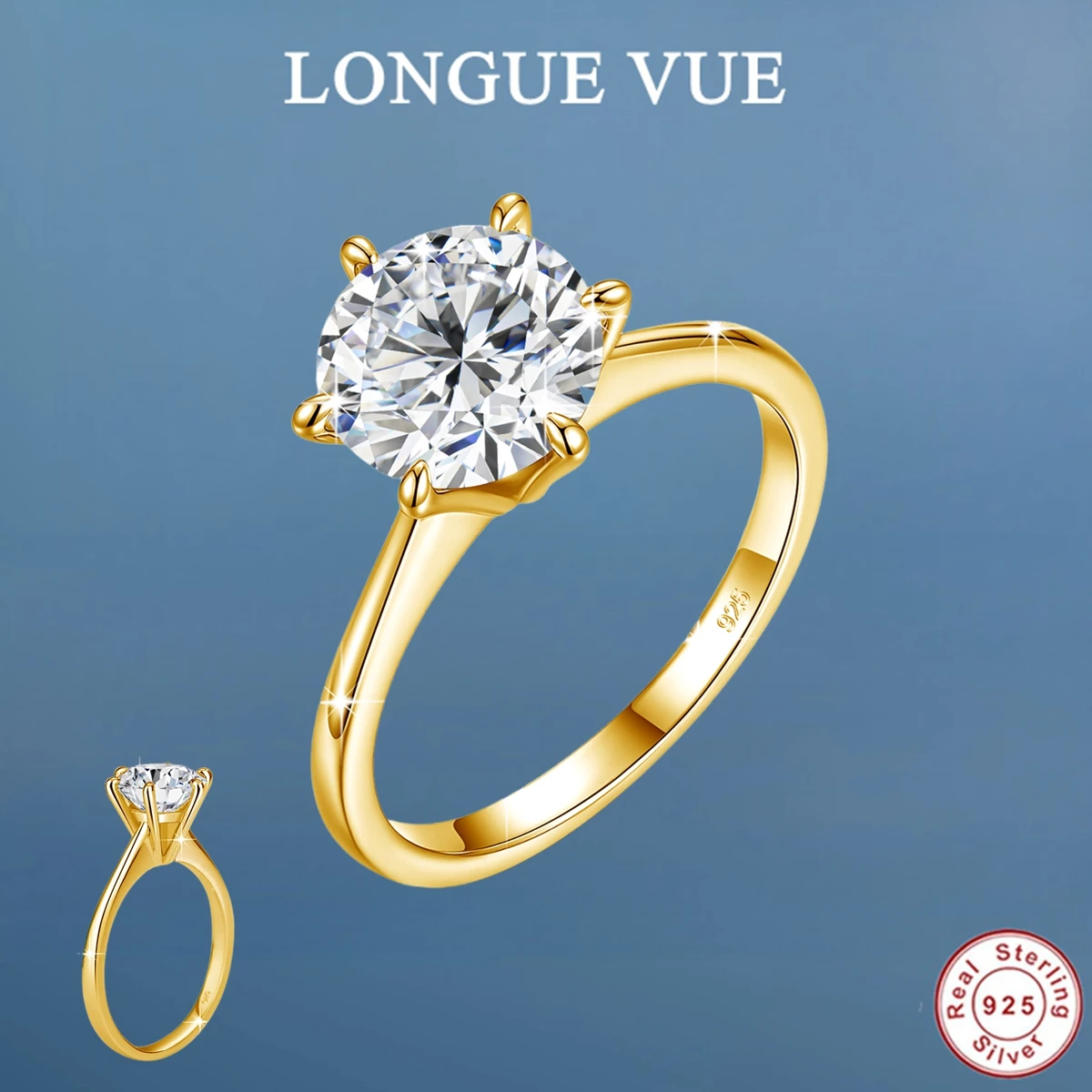 

925 Sterling Silver 3ct Round Moissanite Wedding Ring Women Solitaire Engagement Rings Fine Jewelry