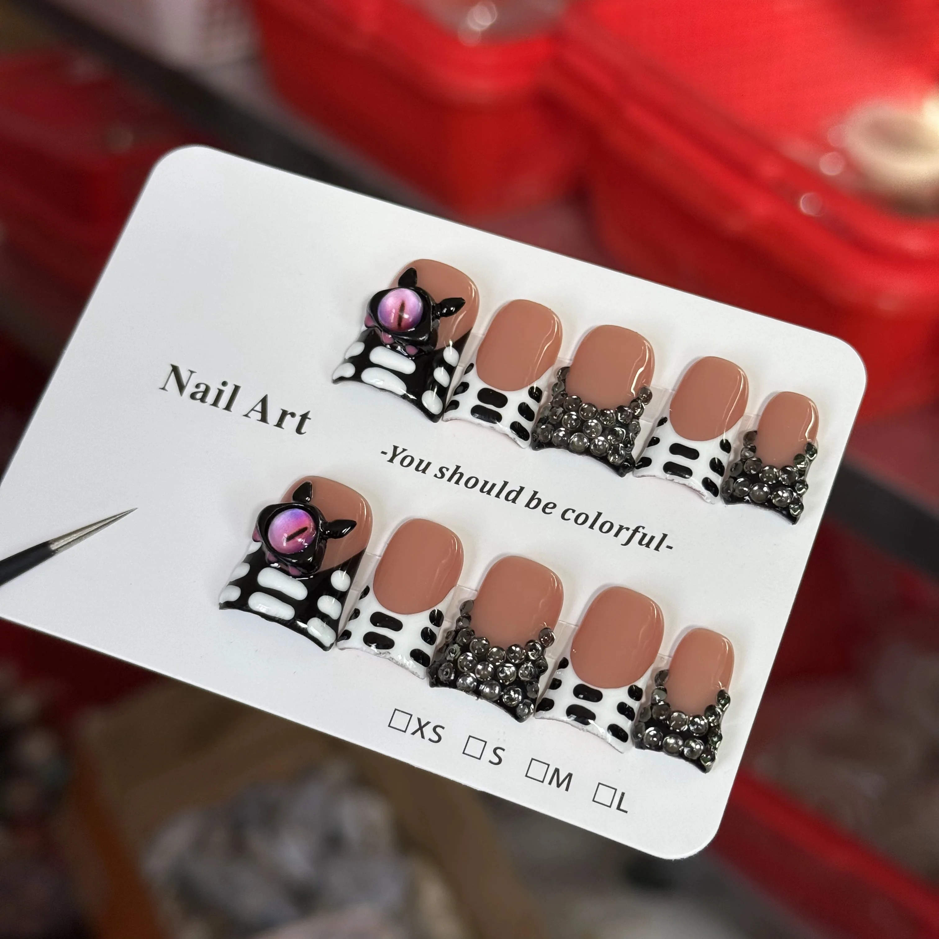 10 قطع من الطراز الحلو والرائع الراقية، طباعة حمار وحشي مرسومة يدويًا، مقترنة بعيون الشيطان، وكومة ماسية لامعة مصنوعة يدويًا