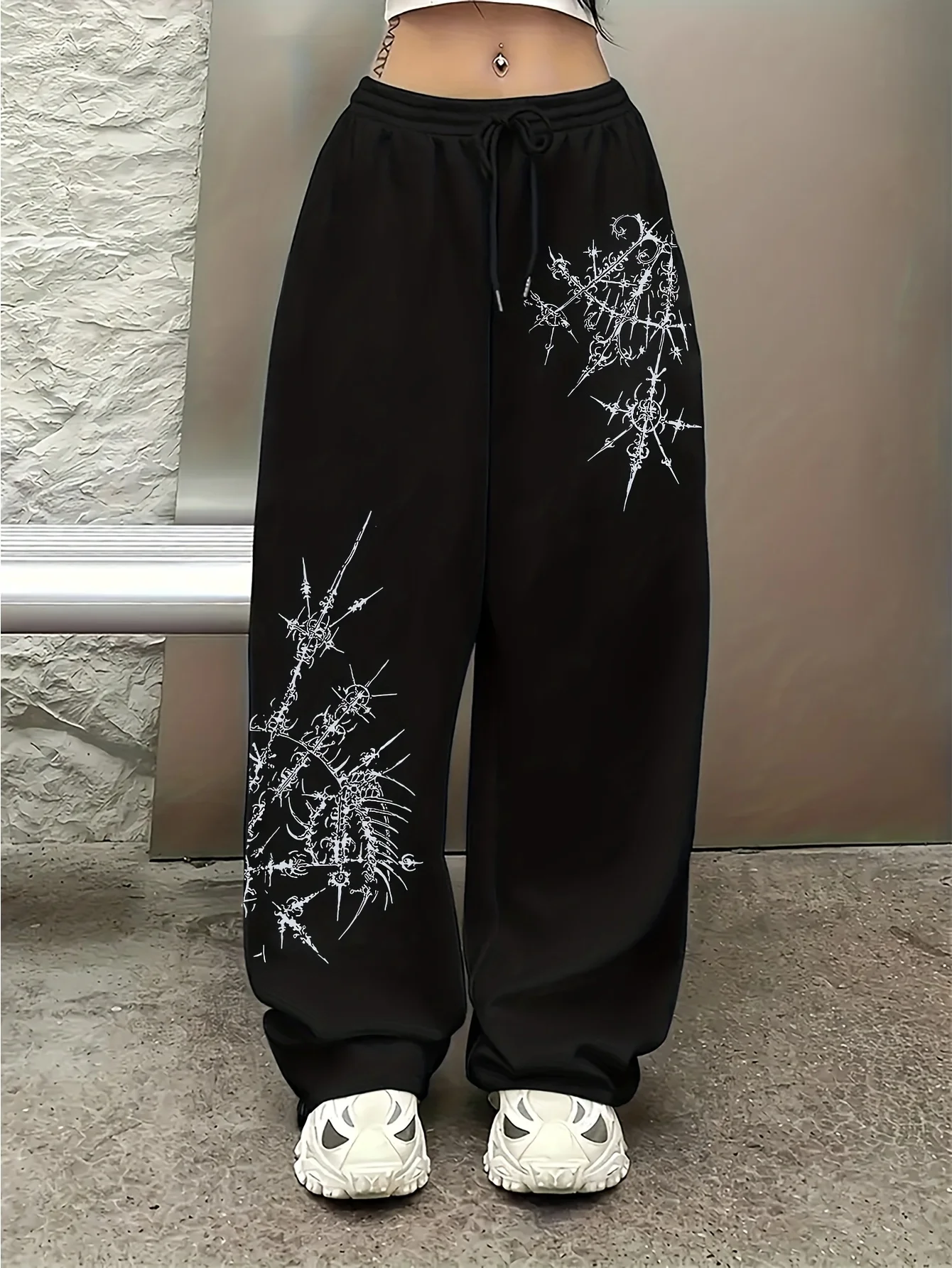 بنطال رياضي كاجوال بنمط الشارع للسيدات مقاس كبير مع طباعة إبداعية للخريف والشتاء من الصوف فضفاض مناسب ملابس الشارع كبيرة الحجم #1