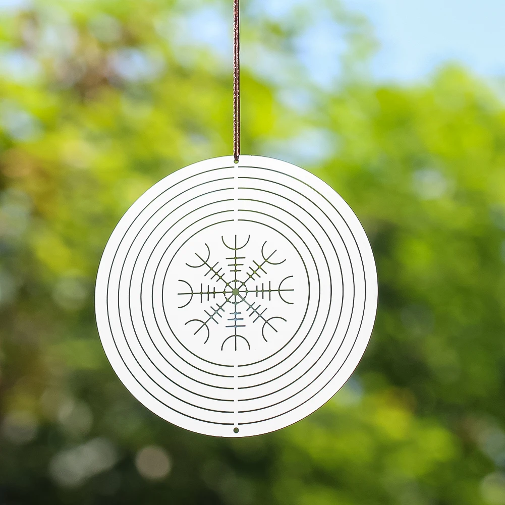 Nordic Viking Rune Symbol Wind Spinner 3D Whirligigs Norse Mythology Amulet Hanging Wind Chimes Catcher Garden Yard Art Decor
